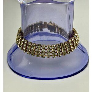1960s Rhinestone Bracelet-Prong Set Shimmering Crystals Gold Tone-409